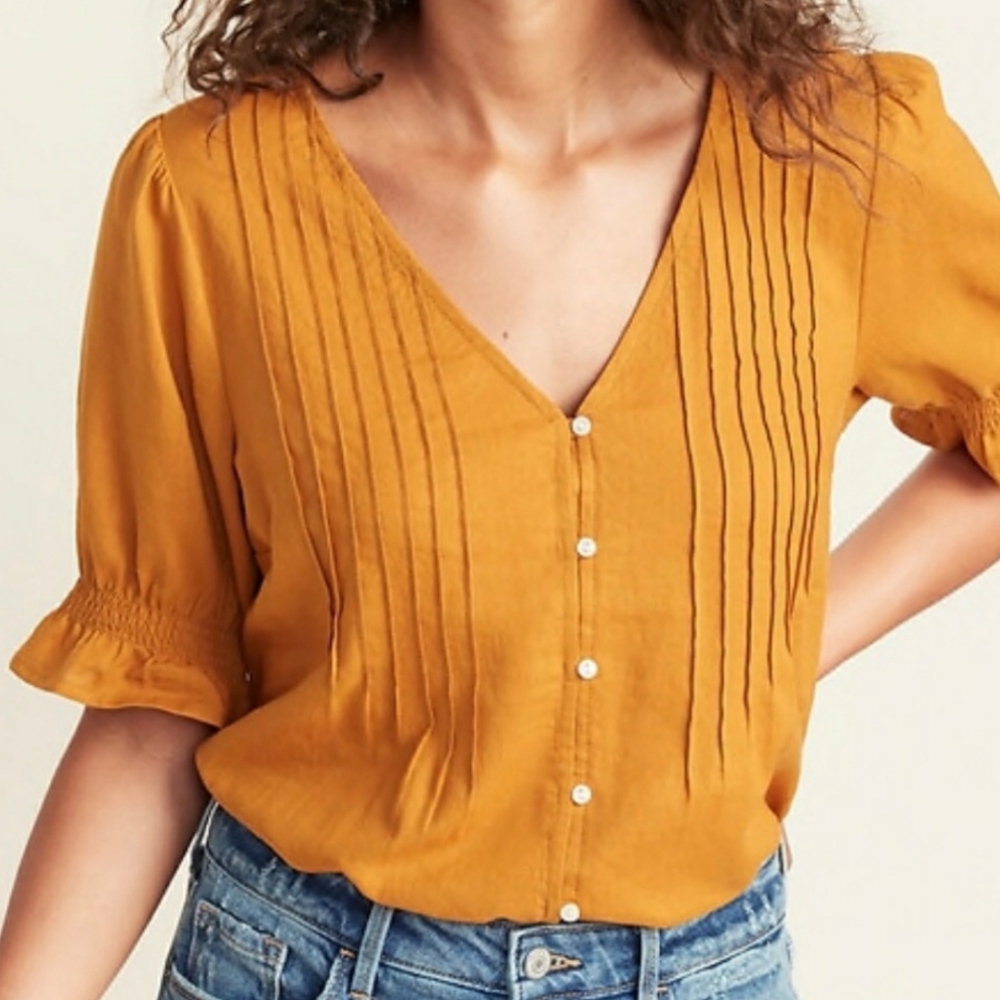 Old Navy Mustard Yellow Linen Blend Blouse